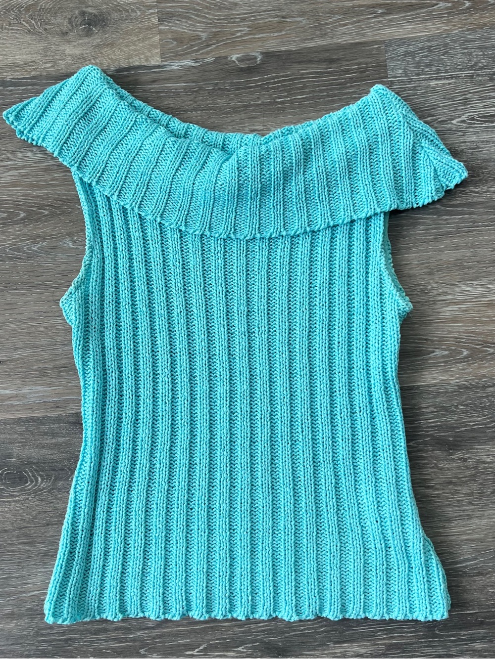 Sleeveless Ribbed Off-Shoulder Sweater Tank - Aqua